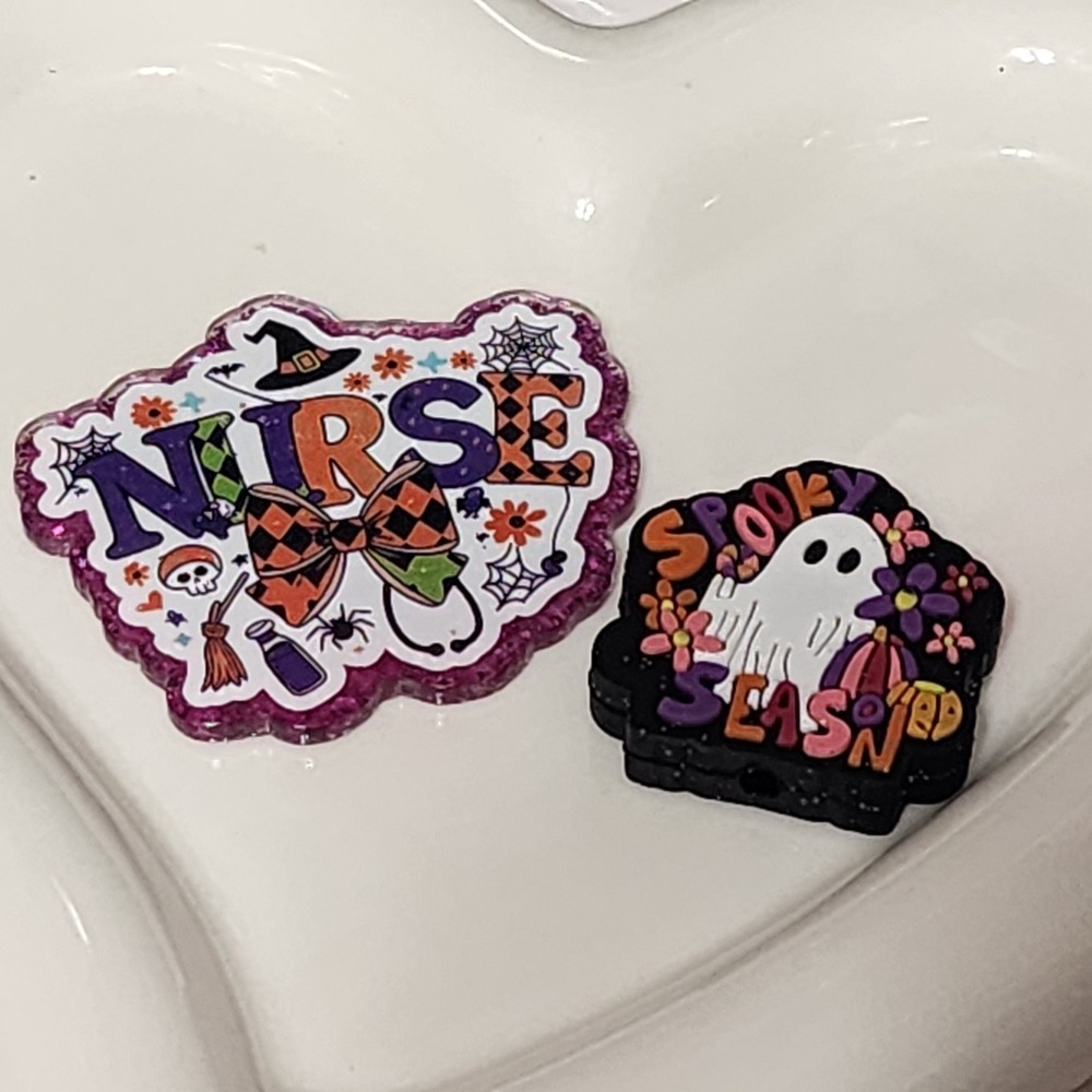 Halloween Nurse Flatback Focal Bead Ghost Beaded Pen Badge Keychain Spooky